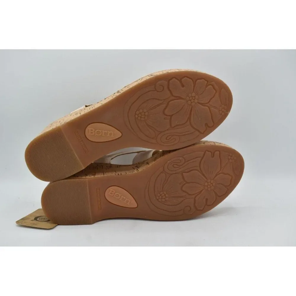 Born Womens Size 11 Lanai White Bone Full Grain Leather Wedge‎ Sandals Shoes